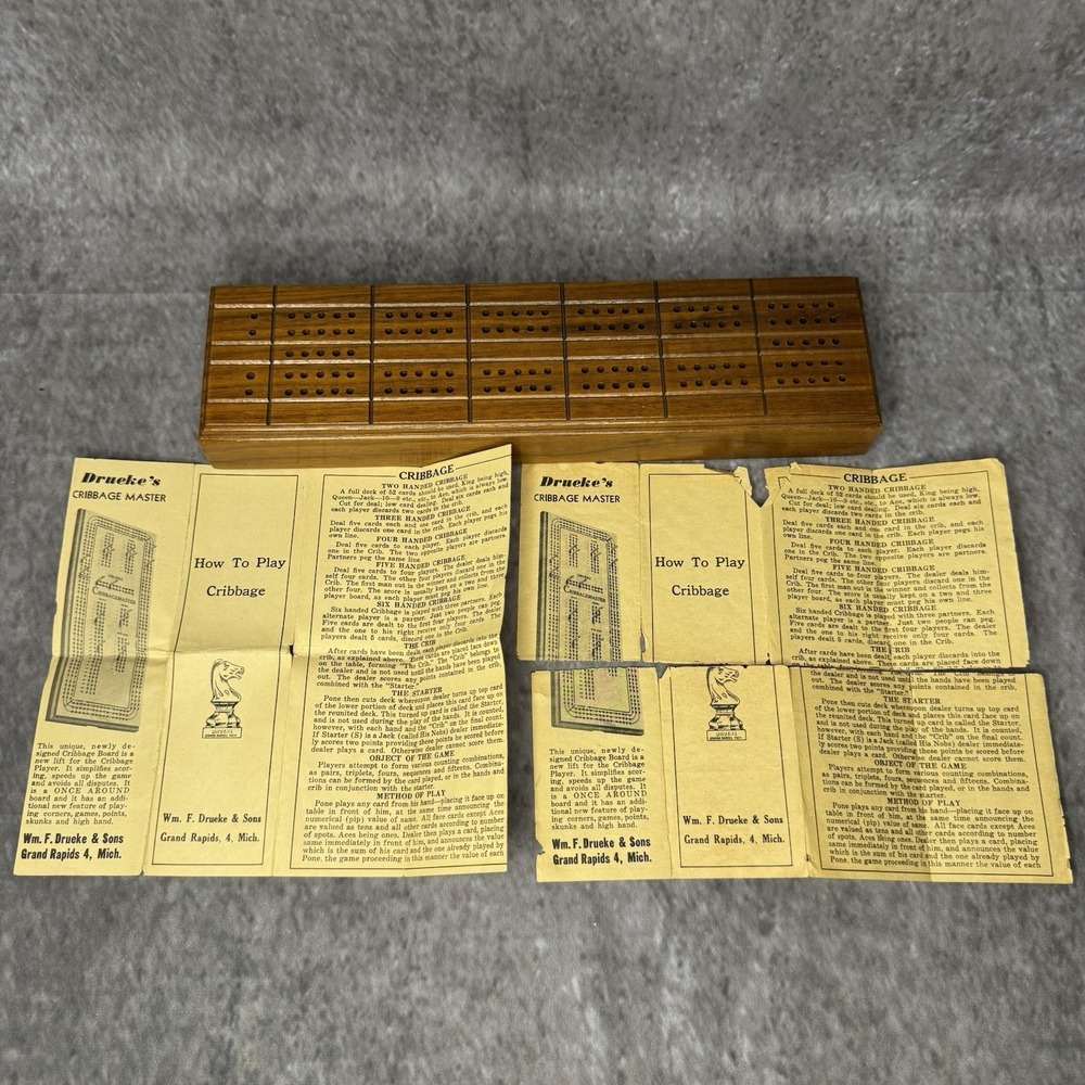 Vintage Drueke Cribbage Board No. 42 with Original Box